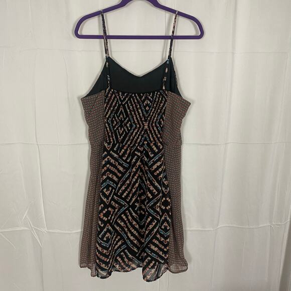 Xhilaration XXL Boho Geometric Print Spaghetti Strap Mini Dress Black Tan Blue - Picture 3 of 9